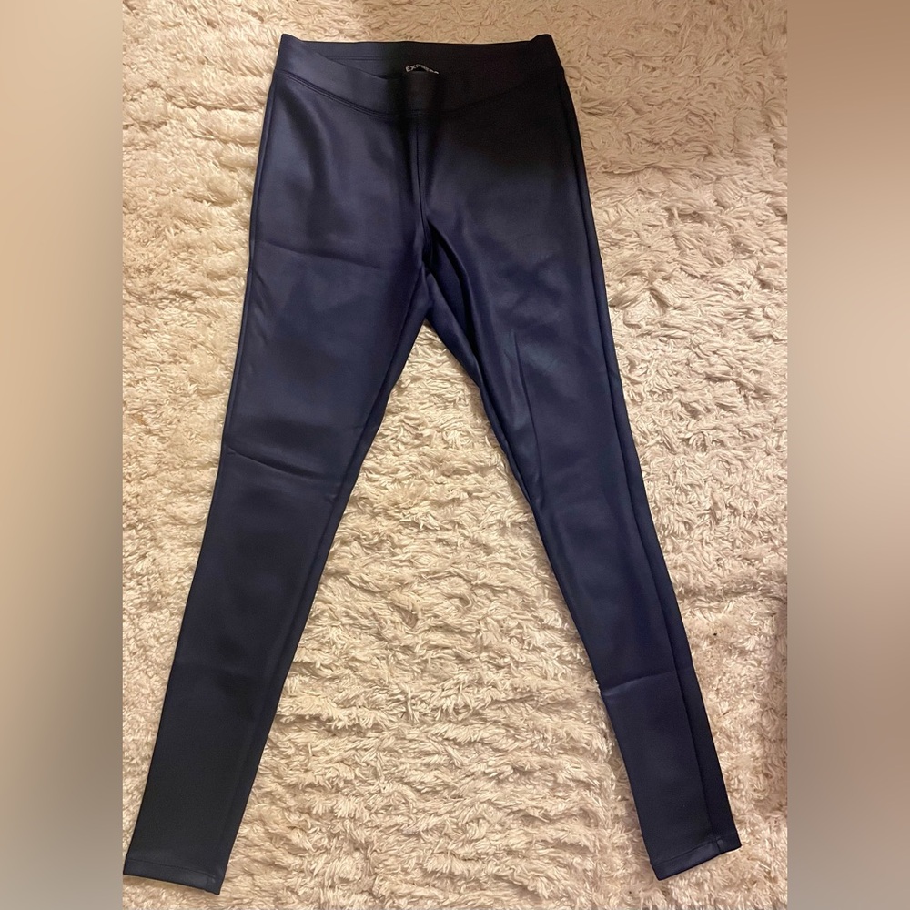 XS Express Scuba/Pleather Navy Blue Leggings